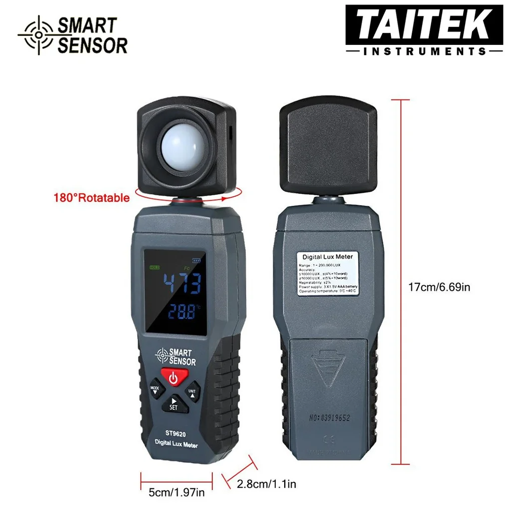 เครื่องวัดแสง Digital Lux Meter SMART SENSOR รุ่น ST9620 ช่วงการวัด 0-200,000 Lux เครื่องวัดแสง Digital Lux Meter SMART SENSOR รุ่น ST9620 ช่วงการวัด 0-200,000 Lux