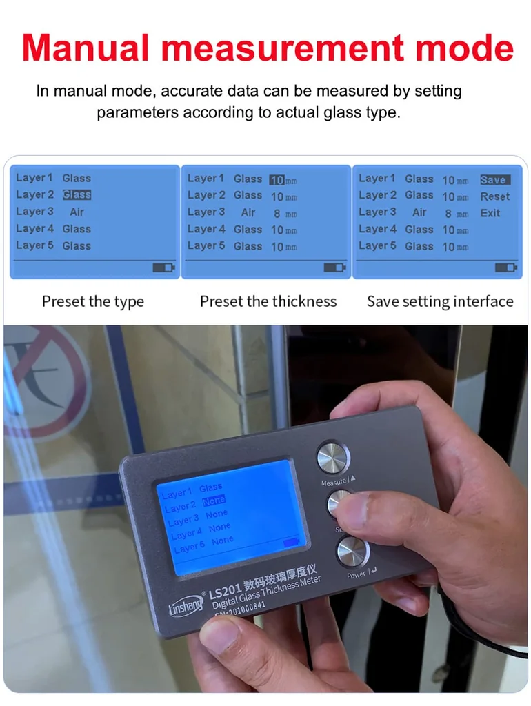 เครื่องวัดความหนากระจก Hollow Laser Glass Thickness Gauge Linshang รุ่น LS201 วัดความหนาแผ่นกระจกที่ซ้อนกันรวมถึงวัดความห่างระหว่างแผ่นกระจก เครื่องวัดความหนากระจก Hollow Laser Glass Thickness Gauge Linshang รุ่น LS201 วัดความหนาแผ่นกระจกที่ซ้อนกันรวมถึงวัดความห่างระหว่างแผ่นกระจก