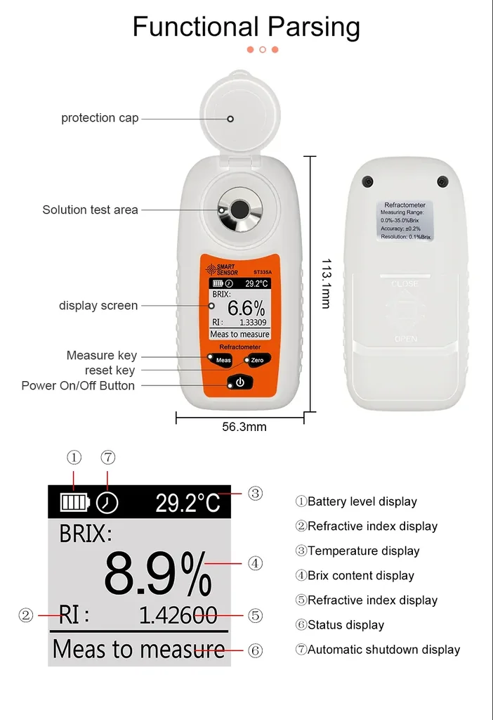 เครื่องวัดความหวาน Sugar Brix Refractometer SMART SENSOR ST355A เครื่องวัดความหวาน Sugar Brix Refractometer SMART SENSOR ST355A