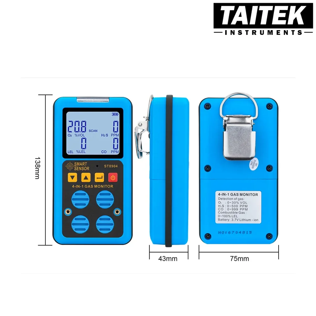เครื่องตรวจจับก๊าซ Multifunctional Gas Detector SMART SENSOR รุ่น ST8904 4 in 1 LEL O2 H2S CO เครื่องตรวจจับก๊าซ Multifunctional Gas Detector SMART SENSOR รุ่น ST8904 4 in 1 LEL O2 H2S CO