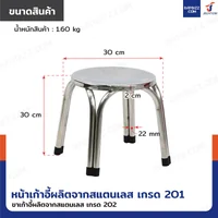 เก้าอี้สแตนเลส 201 ขาคู่ มียางรอง รุ่นหนาพิเศษ ทรงกลม 30x30x30 cm
