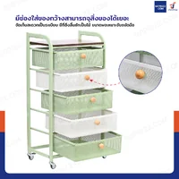 ชั้นวางของ 5 ลิ้นชัก อเนกประสงค์ แบบลิ้นชัก มีล้อ 25x40x78 cm สีเขียว-ขาว
