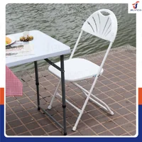 เก้าอี้พับ ขาเหล็ก มีพนักพิง รับน้ำหนักได้ 150 กก. 45x43x88 ซม. สีขาว รุ่นอัฟเกรดคุณภาพ