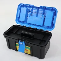 กล่องเครื่องมือพลาสติก 13 นิ้ว แบบพกพา มีถาดรองด้านใน 17x33x17 CM สีดำ-ฟ้า