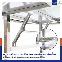 โต๊ะสแตนเลส201 ทรงกลม พับขาได้ แบบหน้าโต๊ะมีลาย 100x100x72 cm