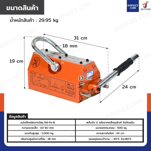 แม่เหล็กยกชิ้นงาน 1,000 KG สีส้ม image 2