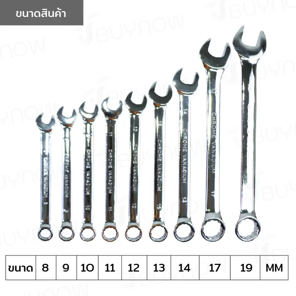 ชุดประแจ ชุดประแจ แหวนข้างปากตาย 9 ชิ้น เบอร์ 8-19MM CR-V D1-A11309 image 2