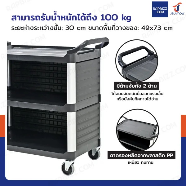 รถเข็น 3 ชั้น รถเข็นเก็บจาน รถเข็นศูนย์อาหาร สีดำ H0410 image 6 รถเข็น 3 ชั้น รถเข็นเก็บจาน รถเข็นศูนย์อาหาร สีดำ H0410 image 6