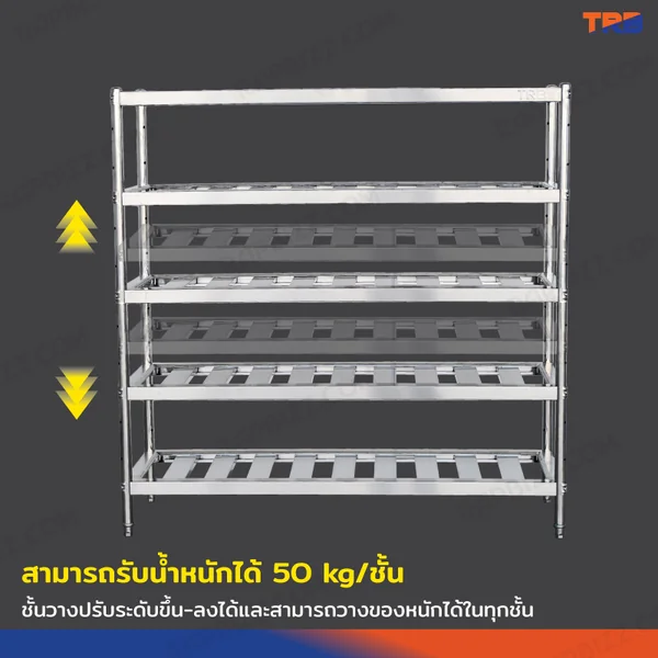 TRB ชั้นวางของสแตนเลส เกรด 304 แบบซี่ 5 ชั้น 50x150x150 CM image 4 TRB ชั้นวางของสแตนเลส เกรด 304 แบบซี่ 5 ชั้น 50x150x150 CM image 4