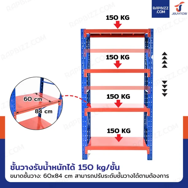 ชั้นวางของในโรงงาน 4 ชั้น 60x100x200cm สีส้ม-น้ำเงิน (ขาประกอบ) image 5