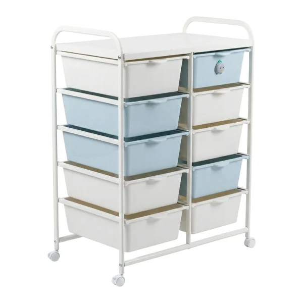 ลิ้นชักเก็บของ 5 ชั้น 10 ลิ้นชัก พร้อมล้อเลื่อน 36x61x82.5 cm สีขาว-ฟ้า ลิ้นชักเก็บของ 5 ชั้น 10 ลิ้นชัก พร้อมล้อเลื่อน 36x61x82.5 cm สีขาว-ฟ้า