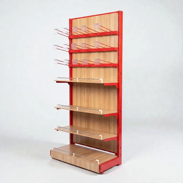 ชั้นวางขายสินค้า หน้าเดียว 46x93x200 cm รุ่น 4ชั้นวาง 3ชั้นตะขอ ลายไม้