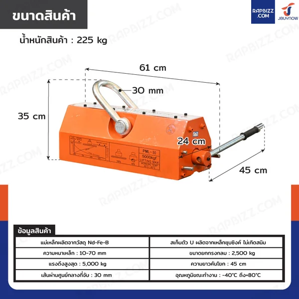 แม่เหล็กยกชิ้นงาน 5000 KG สีส้ม image 2