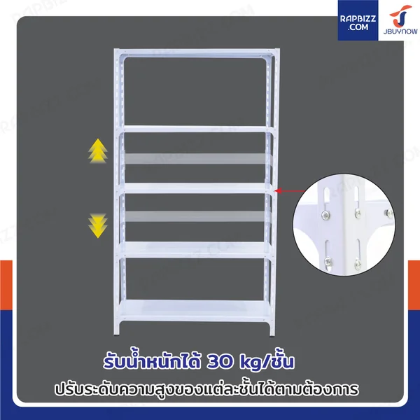 ชั้นวางของเหล็ก 5 ชั้น ชั้นวางอเนกประสงค์ 40x100x180 cm สีขาว image 4