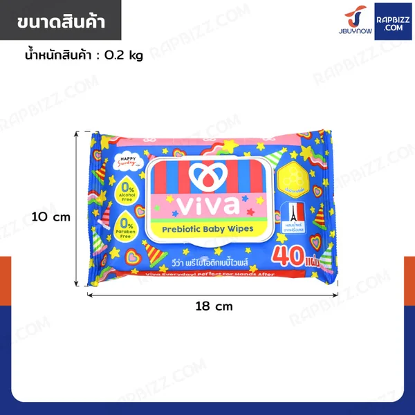 ViVa x Happy Sunday ทิชชู่เปียก ผ้าเปียก สูตร Prebiotic Baby Wipes 40 แผ่น image 2