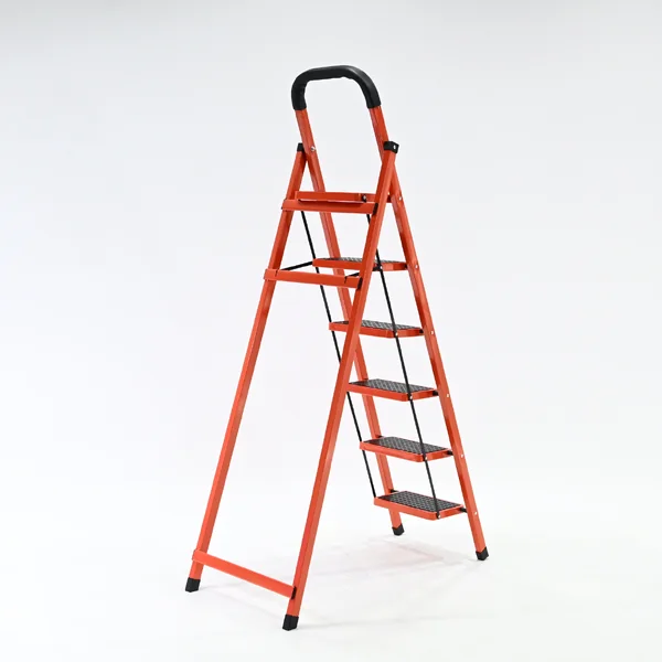 บันไดเหล็ก 6 ขั้น มีราวจับ รับน้ำหนักได้ 150 KG สีส้ม 25X35-6 image 8