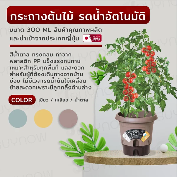 กระถางต้นไม้ 300 ML รดน้ำอัตโนมัติ สีน้ำตาล JP QUALITY 29x29x29 ซม. MA-2288