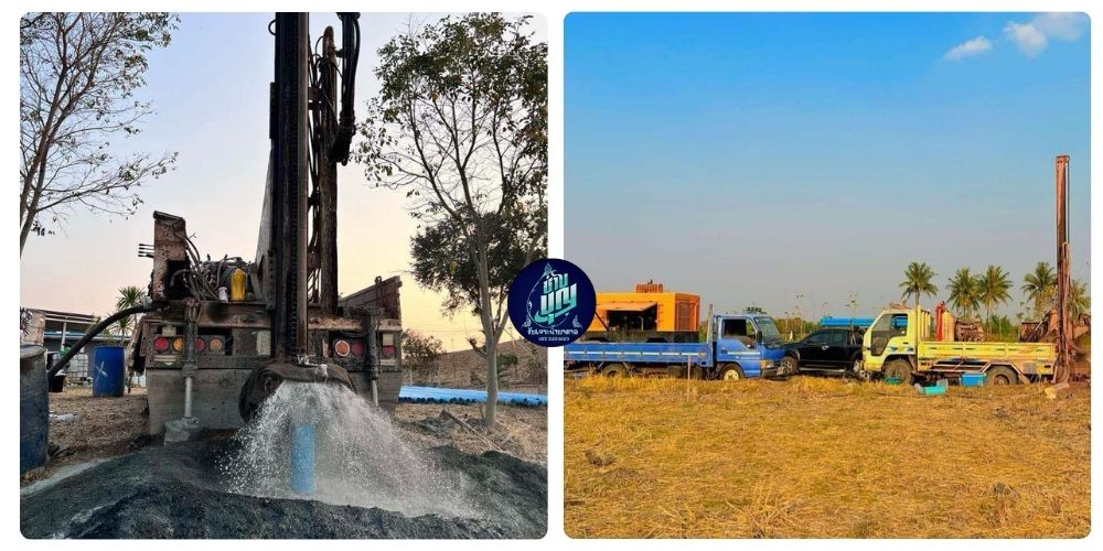 รถแท่นเจาะกำลังปฏิบัติงานเจาะน้ำบาดาล